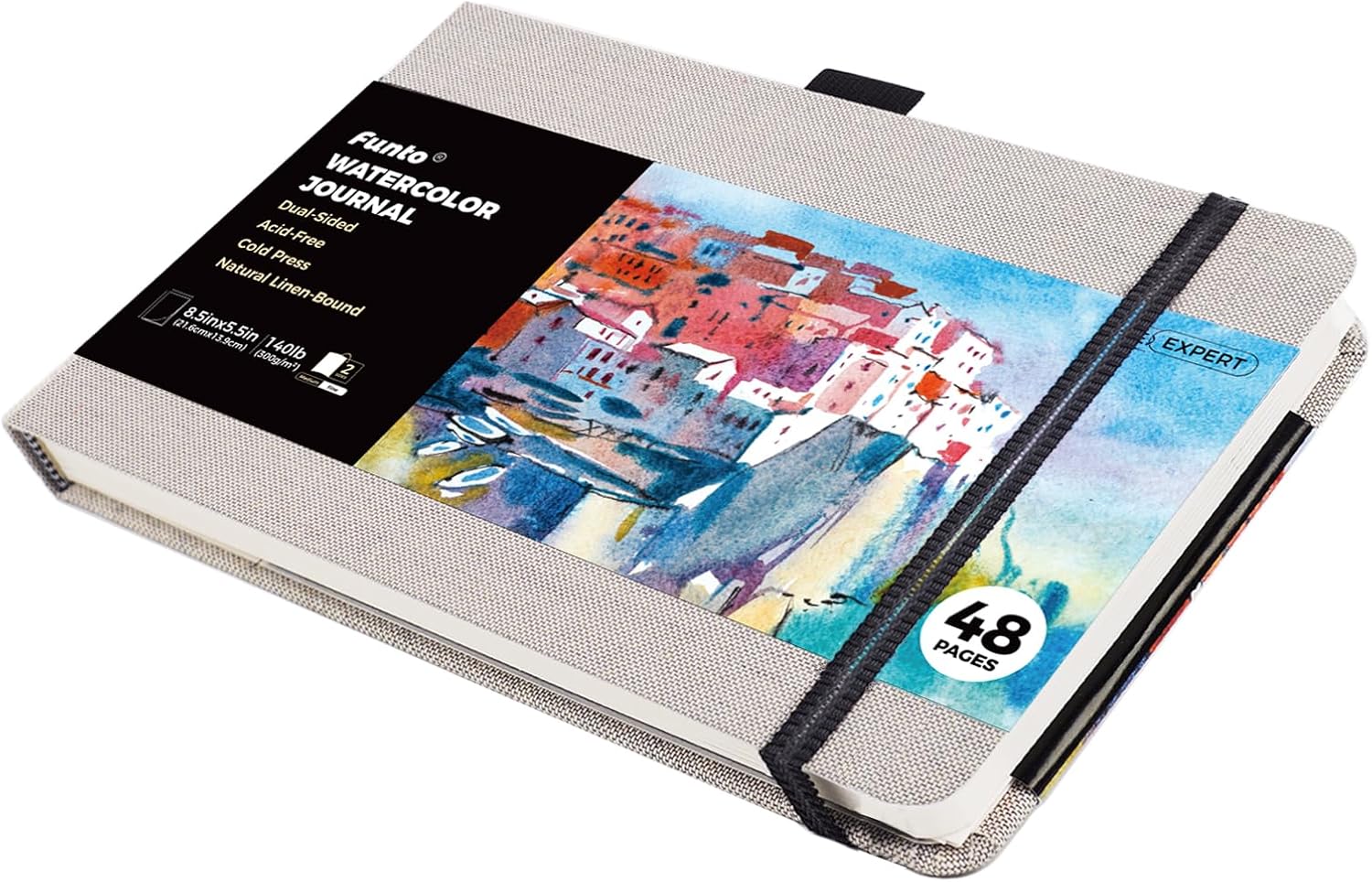 8.5"x5.5" Watercolor Journal Leather Cover 48 Pages Each 1 Pack - Funto