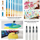 Funto watercolor paint set 48 colors with brushes tape sponge and mixing tray