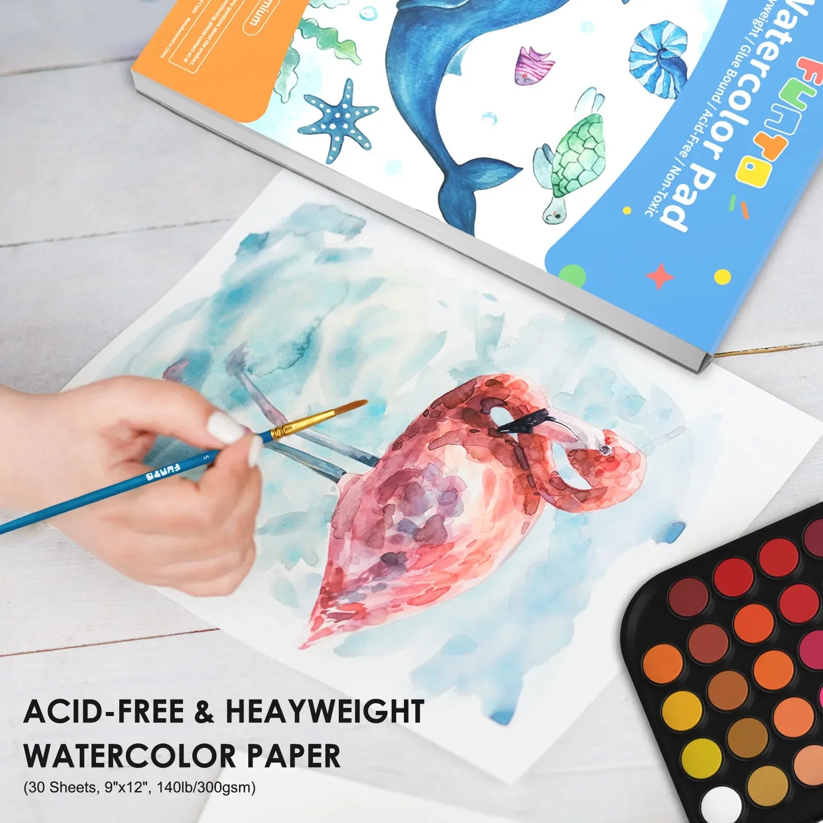 Funto watercolor paint kit 48 colors complete set with paper pad and brushes