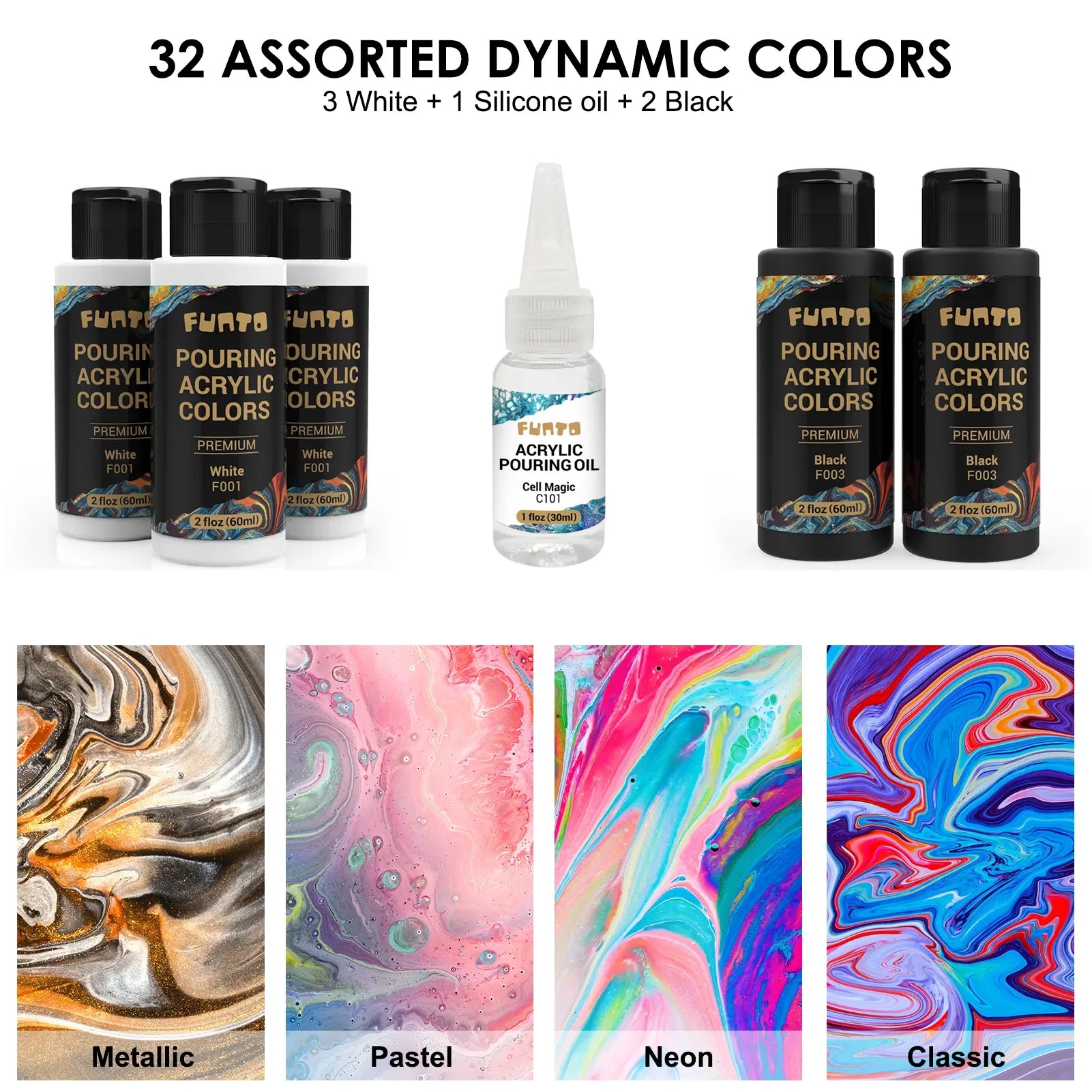 Acrylic Pouring Paint Set 36 Bottles - Funto