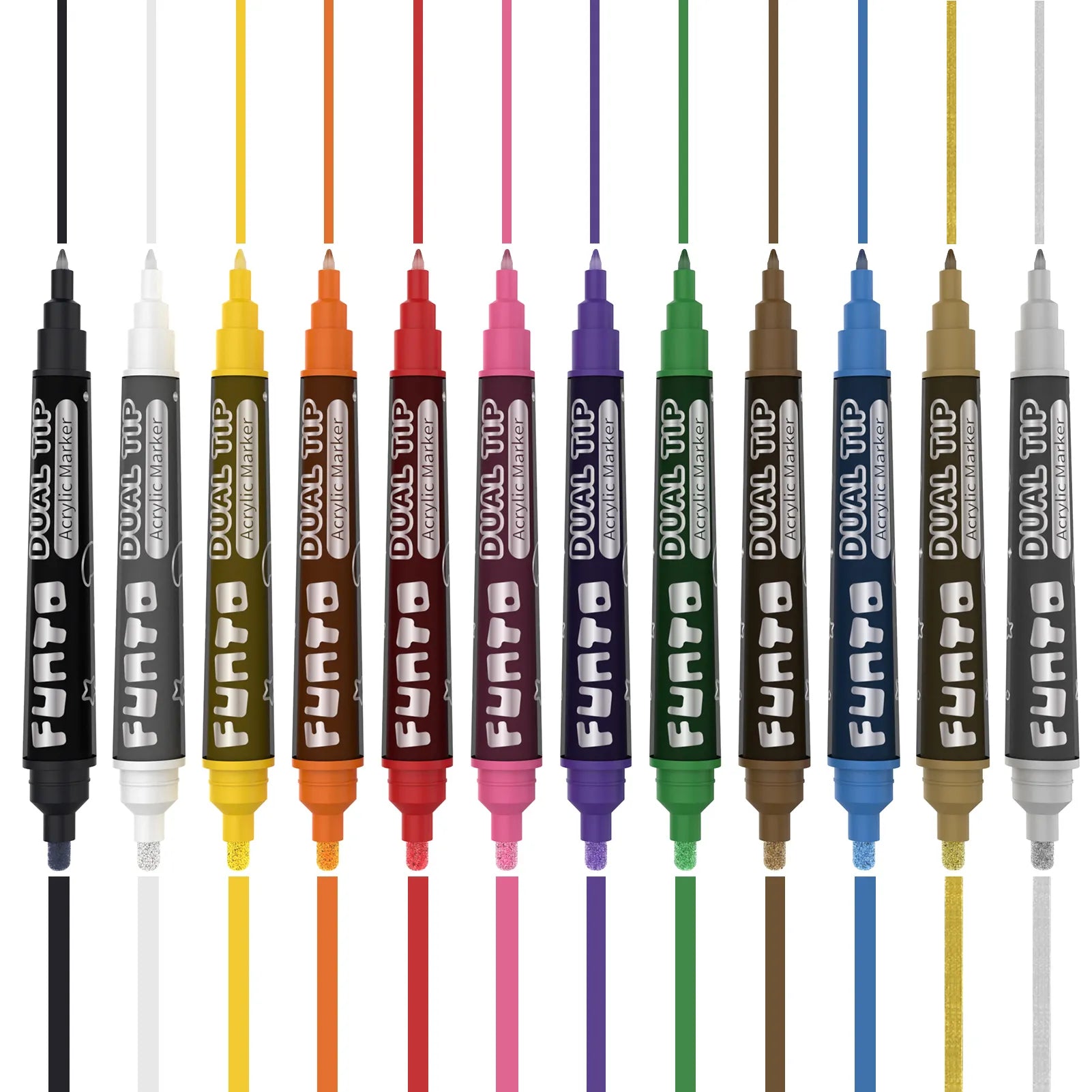 Funto acrylic paint pens 12 colors 10 classic 2 metallic for rock painting