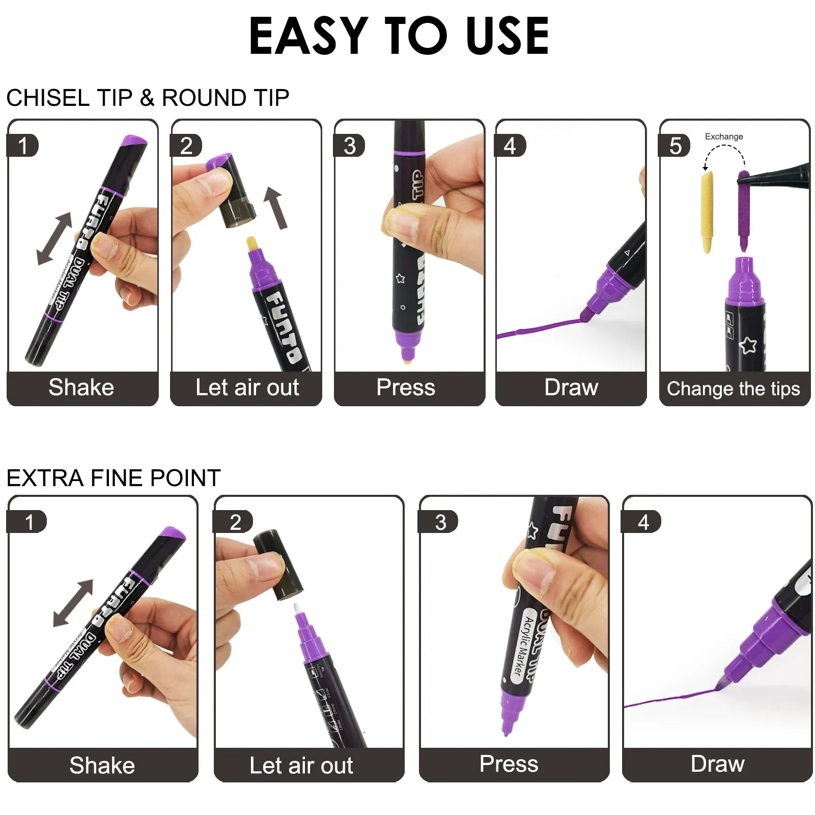 Funto acrylic paint markers 12 colors for rocks wood glass and fabric