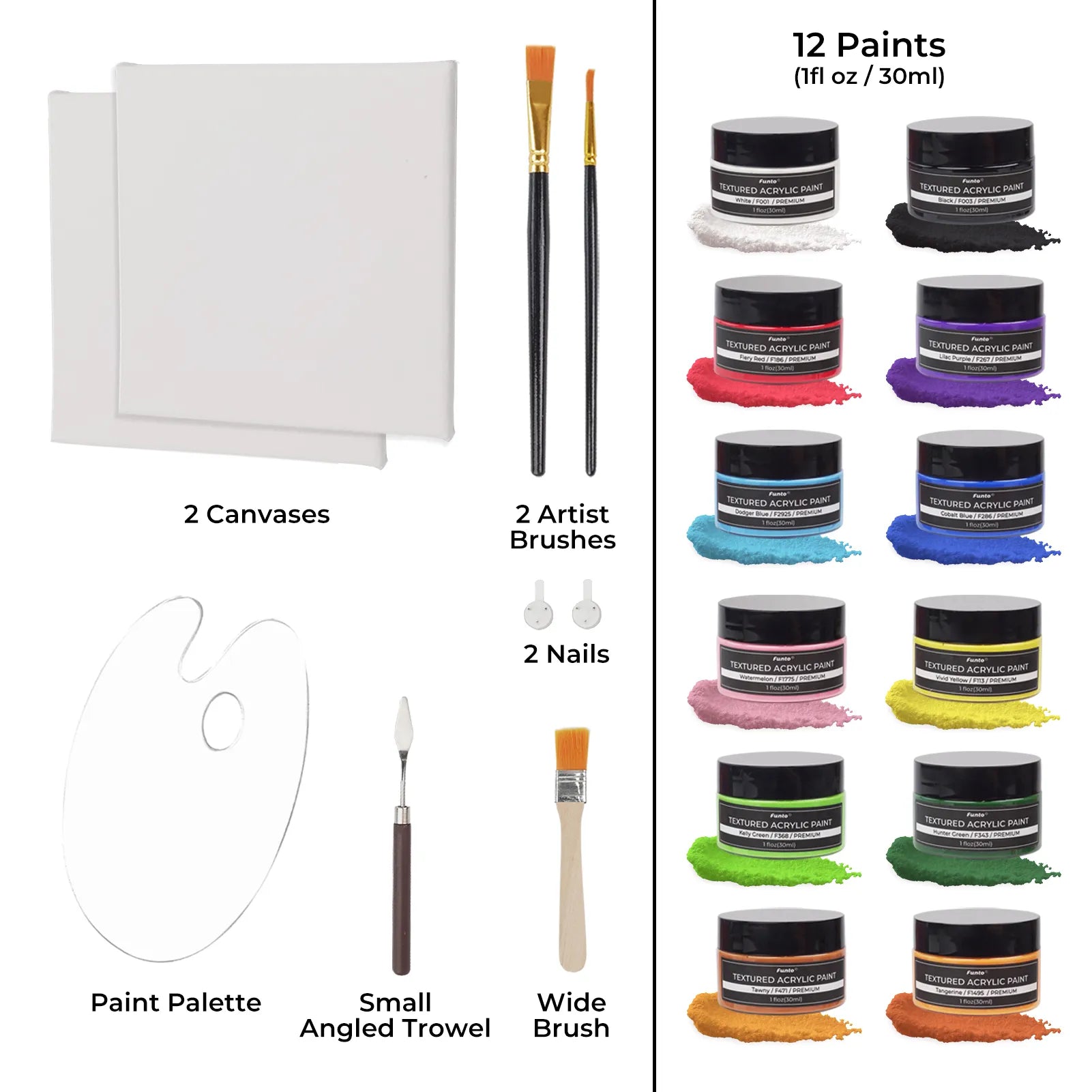 Textured Acrylic Paint Set 12 Colors - Funto