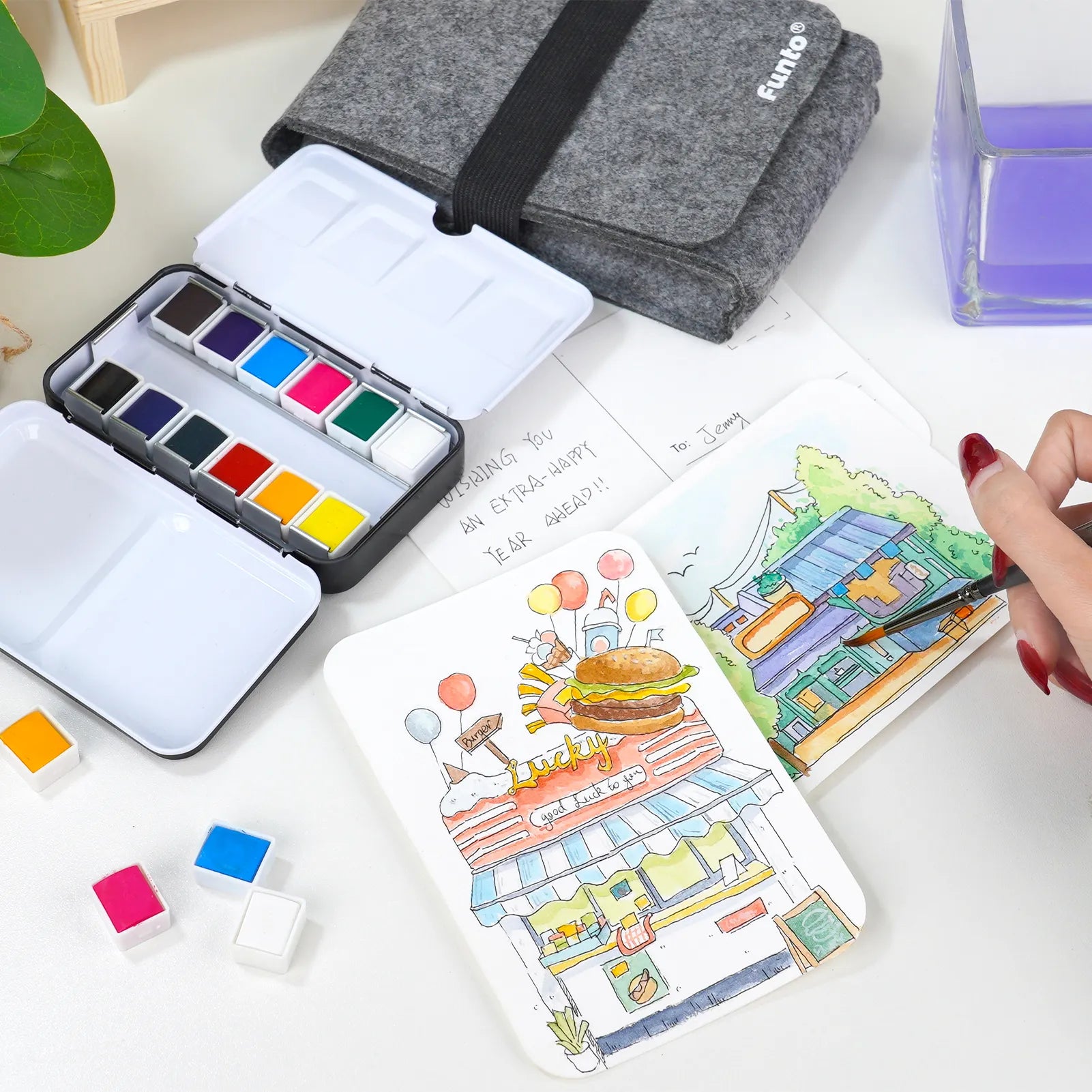 Funto travel watercolor paint kit 12 colors complete set for plein air painting