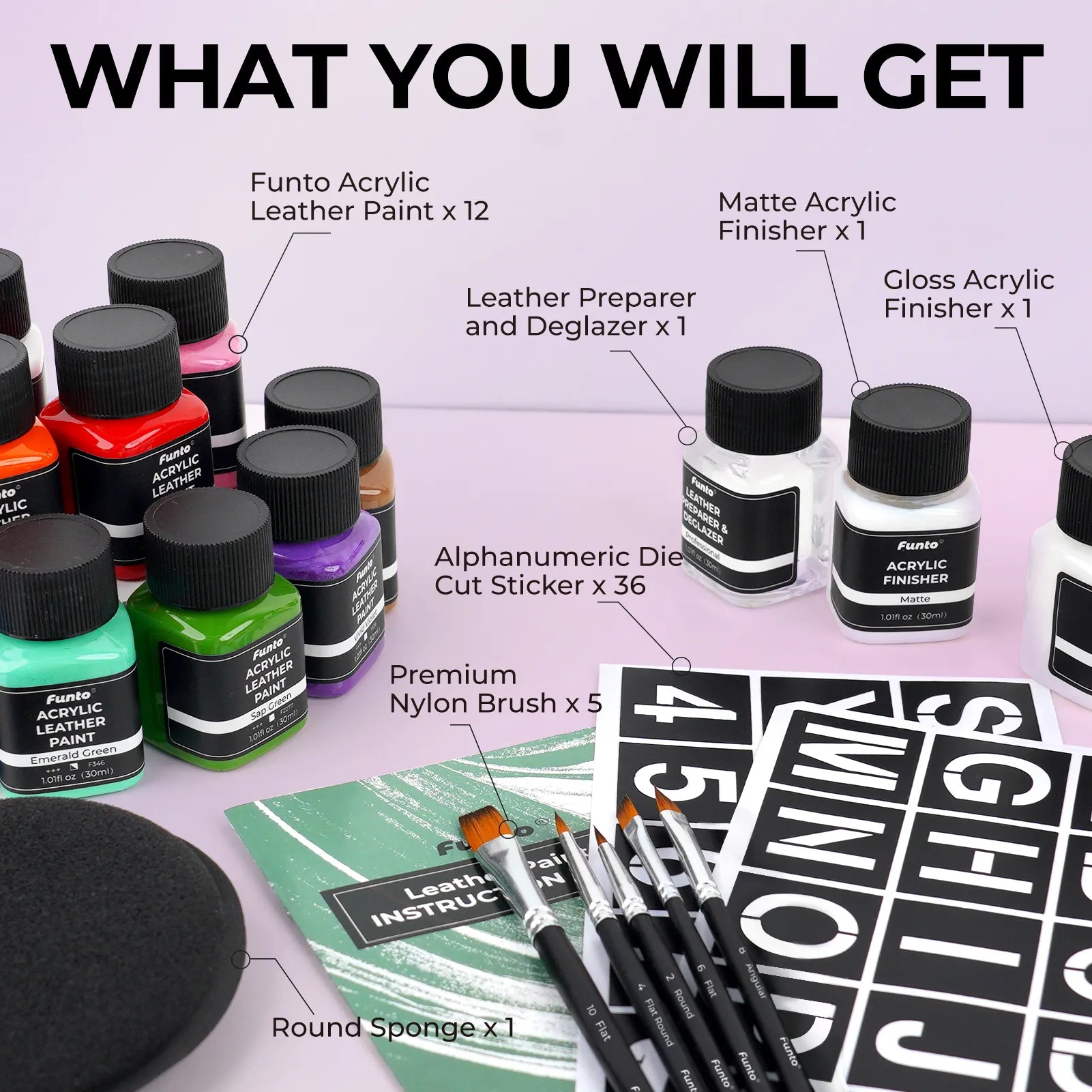 Leather Paint Kit - 12 Colors - Funto