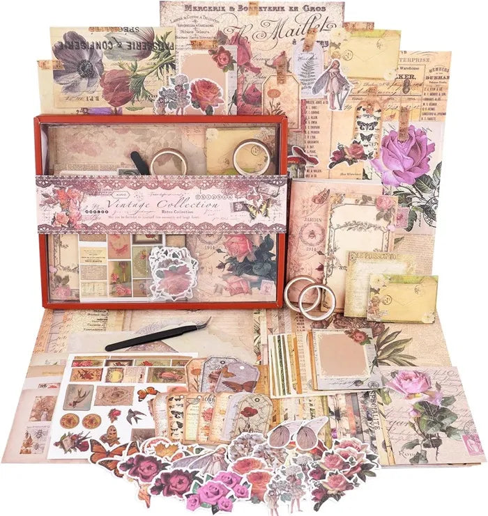 Funto scrapbooking kit 96 pcs vintage aesthetic papers embellishments