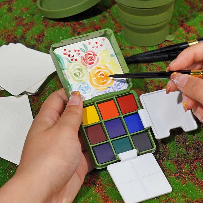 Funto pocket watercolor palette 9 colors for plein air painting and travel