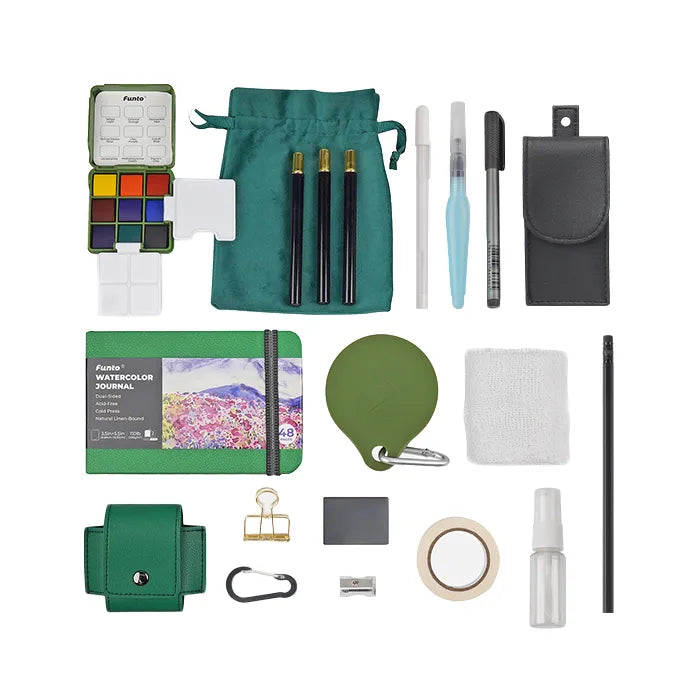 Funto pocket watercolor set 9 colors with 5 mixing areas expanded palette