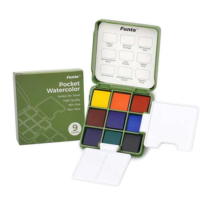 Funto mini watercolor palette 2.4x2.4 inches with leather cover