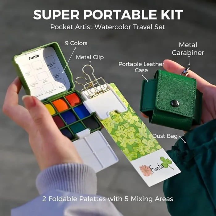 Funto mini watercolor set waterproof leather cover durable design