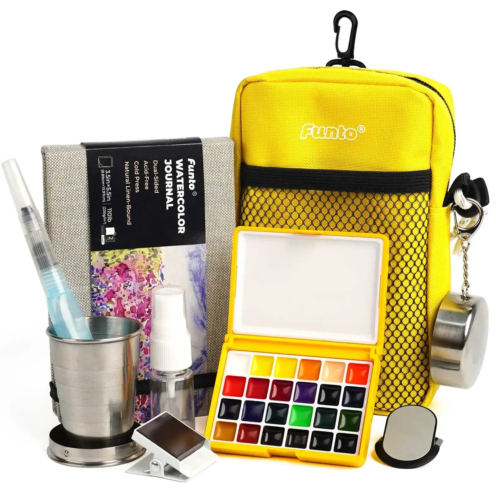 Funto hand-poured watercolor paint set 24 vibrant colors palette display