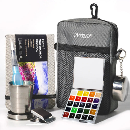 Funto mirrorlike 24 colors hand-poured watercolor set complete travel kit