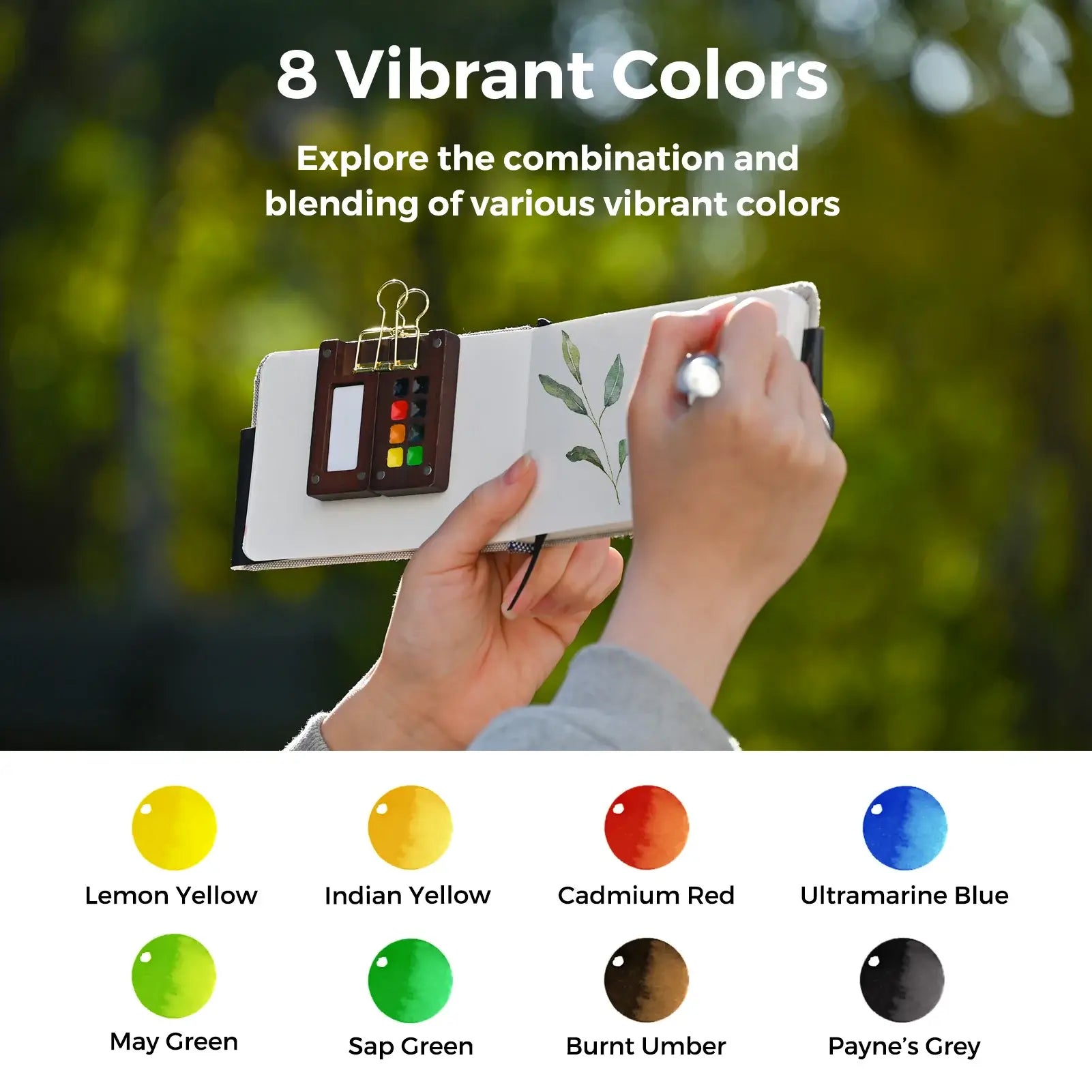 Funto walnut wood watercolor travel kit 15 colors for plein air painting