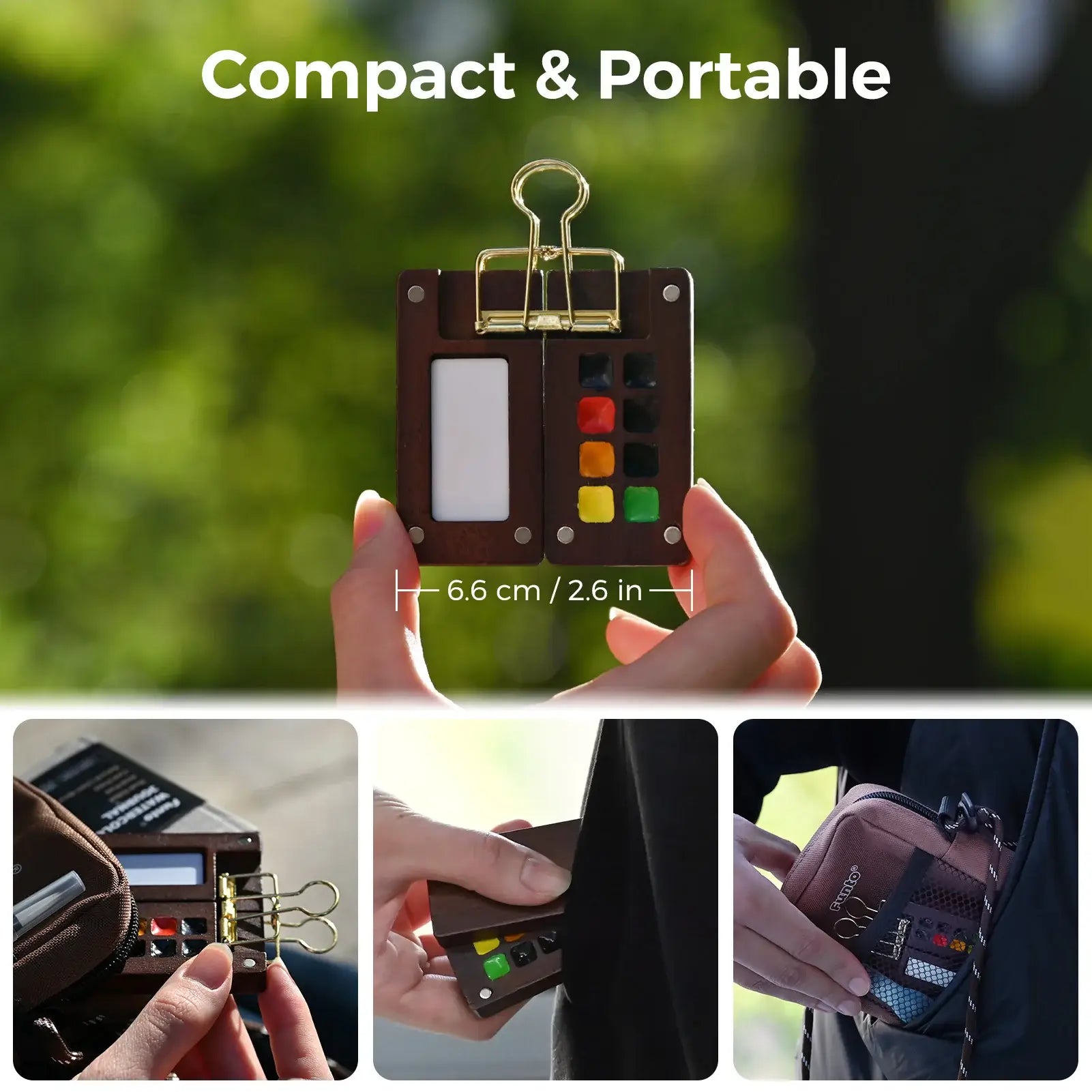 Funto walnut wood watercolor travel kit with metal clip and journal