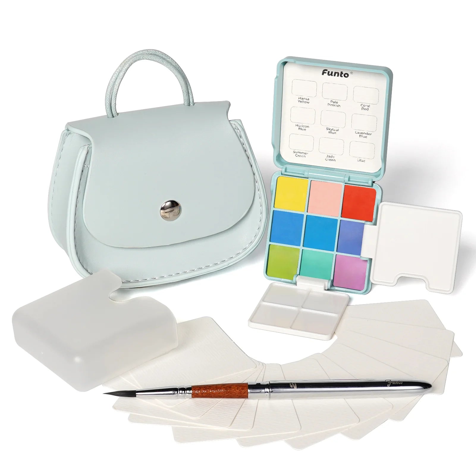 Funto pocket watercolor set 9 colors with leather crossbody bag complete kit