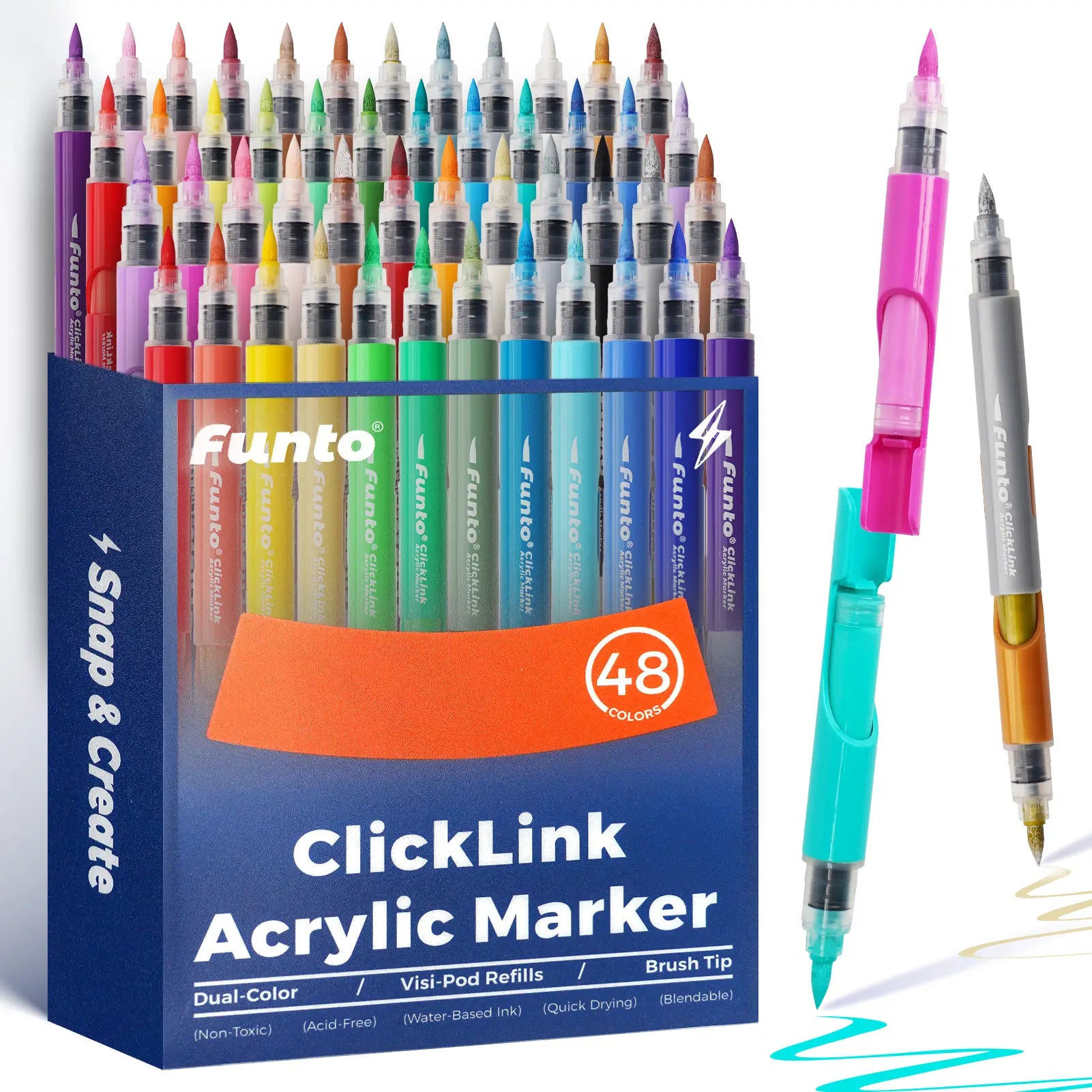 ClickLink Acrylic Markers 48 colors set with 50 ink refills