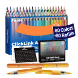 80 Colors ClickLink Acrylic Markers Set + 2 Pack 100% Cotton Watercolor Journal