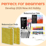 STUDIO Watercolor Kit + 2 Pack 100% Cotton Watercolor Journal