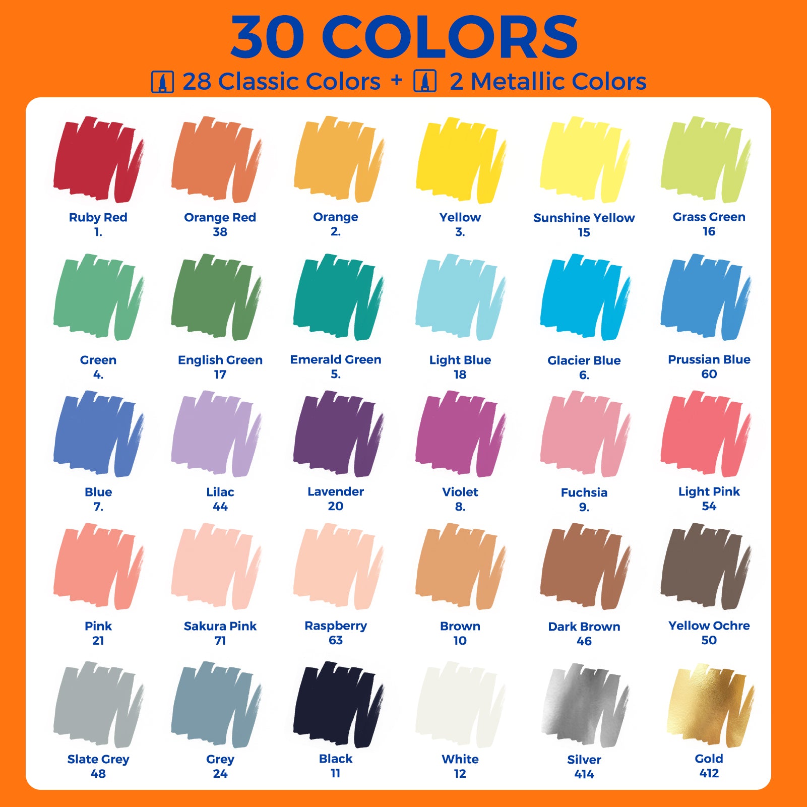30 Colors ClickLink Acrylic Markers Dual-Color with Brush Tip (28 Classic + 2 Metallic) Shipping Date: Oct.10 2025