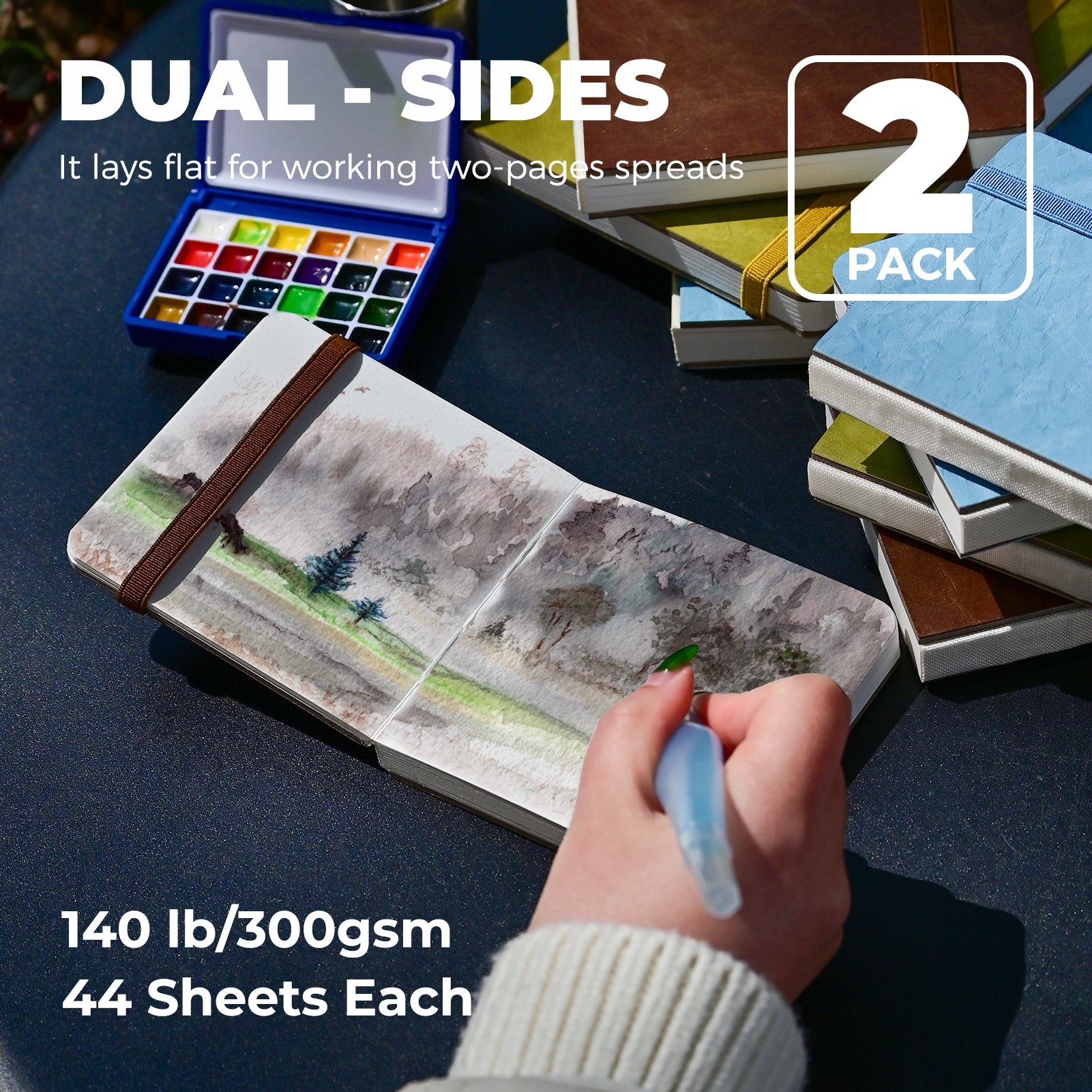 Watercolor Journal PU Leather Hard Cover 100% Cotton Paper