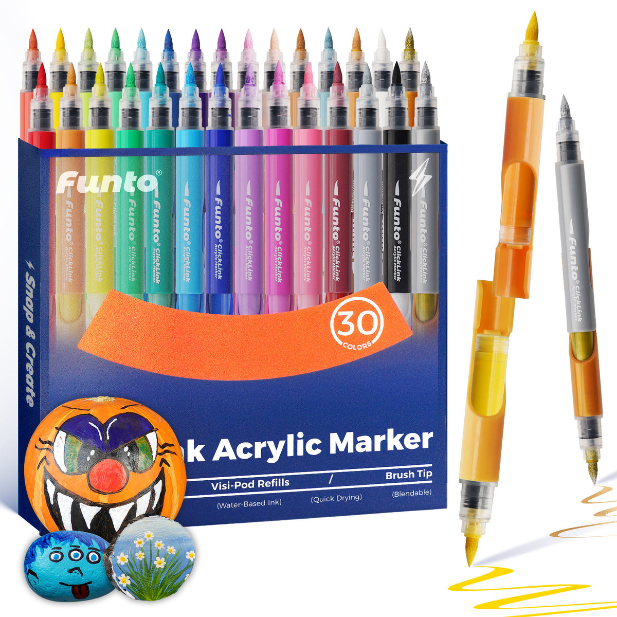 30 Colors ClickLink Acrylic Markers Dual-Color with Brush Tip (28 Classic + 2 Metallic) Shipping Date: Oct.10 2025