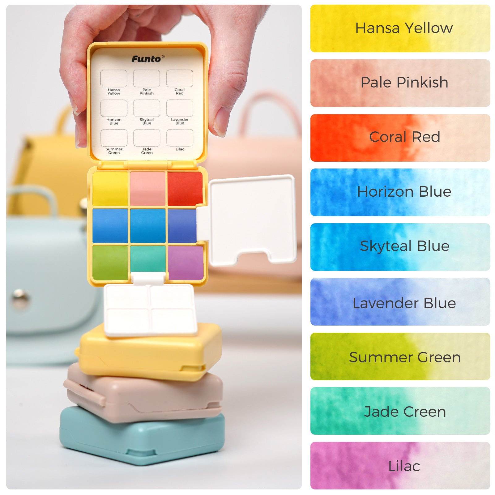 Blue/Yellow/Pink Pocket Watercolor Paint Set with Crossbody Bag - Funto