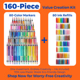 80 Colors ClickLink Acrylic Markers with 80 Ink Refills (64 Classic+12 Metallic+4 Glitter) (160 Pieces Total)  Shipping Date: Oct.10 2025
