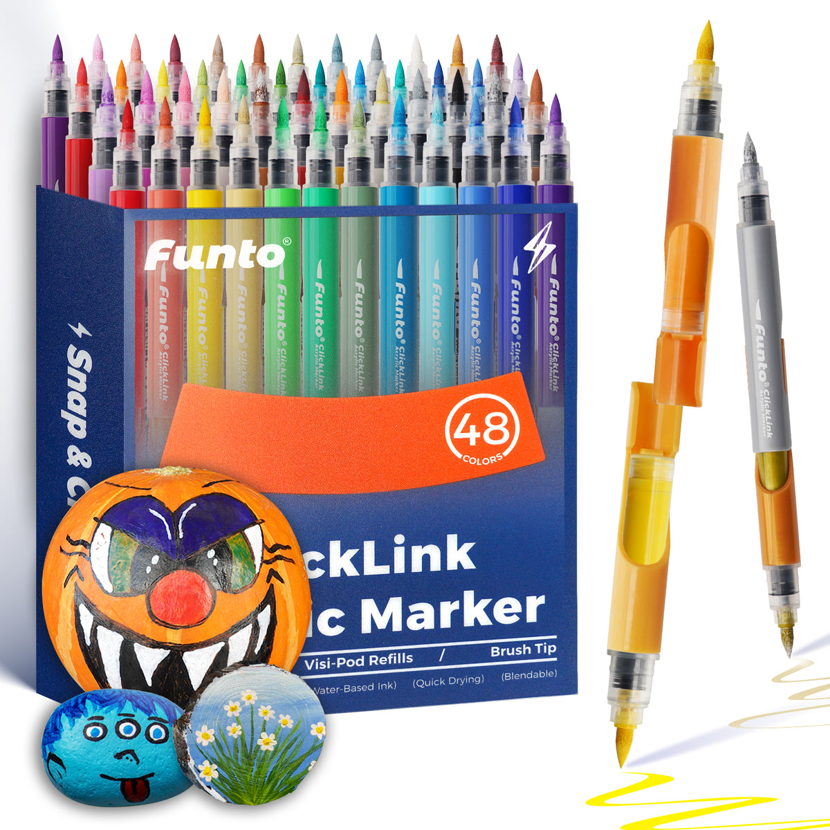 48 Colors ClickLink Acrylic Markers with 50 Ink Refills (44 Classic+4 Metallic+2 Bonus Colors)  (98 Pieces Total) Shipping Date: Oct.10 2025