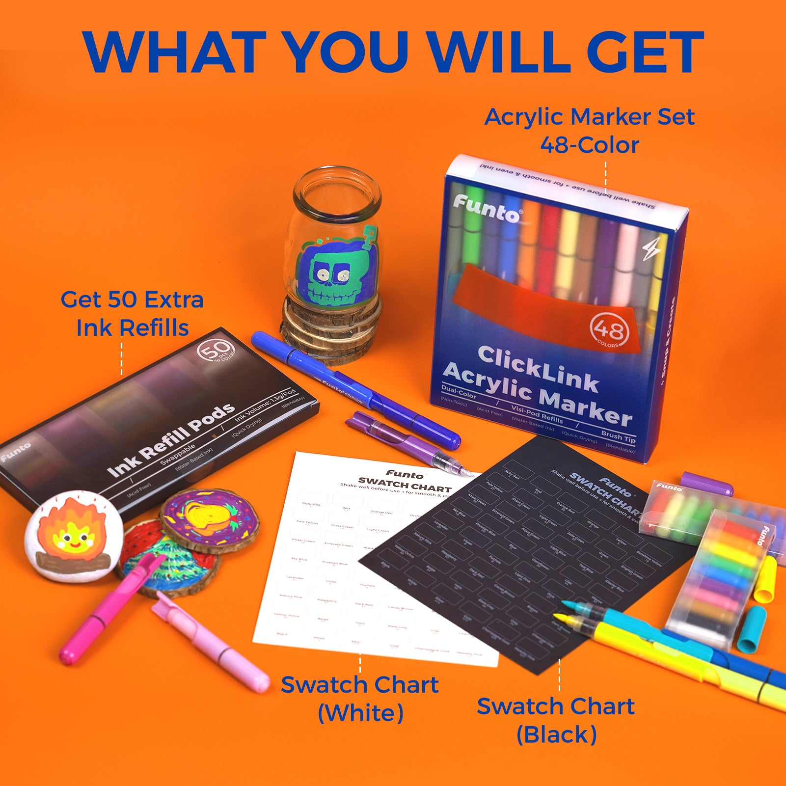 48 Colors ClickLink Acrylic Markers with 50 Ink Refills (44 Classic+4 Metallic+2 Bonus Colors)  (98 Pieces Total) Shipping Date: Oct.10 2025
