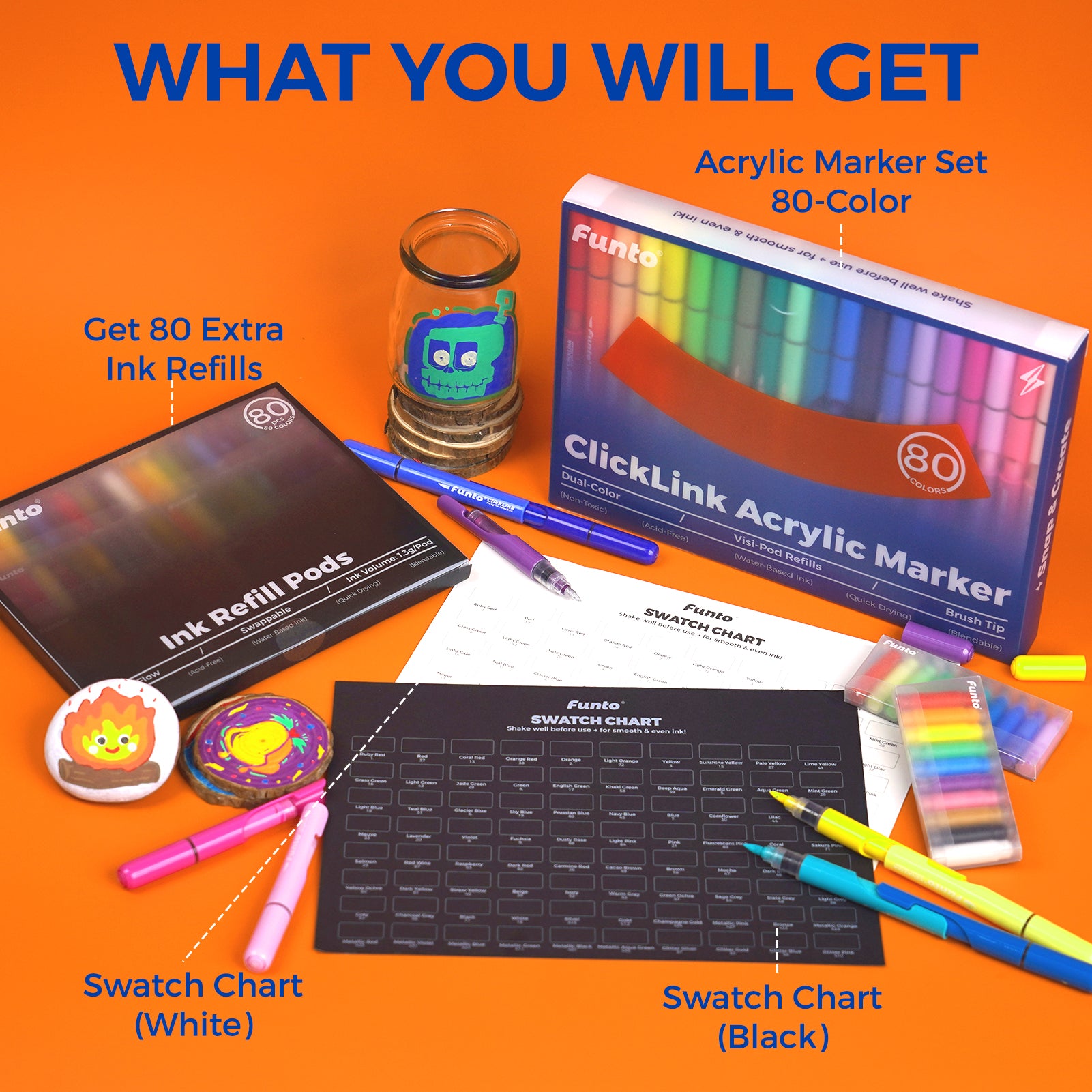 80 Colors ClickLink Acrylic Markers with 80 Ink Refills (64 Classic+12 Metallic+4 Glitter) (160 Pieces Total)  Shipping Date: Oct.10 2025