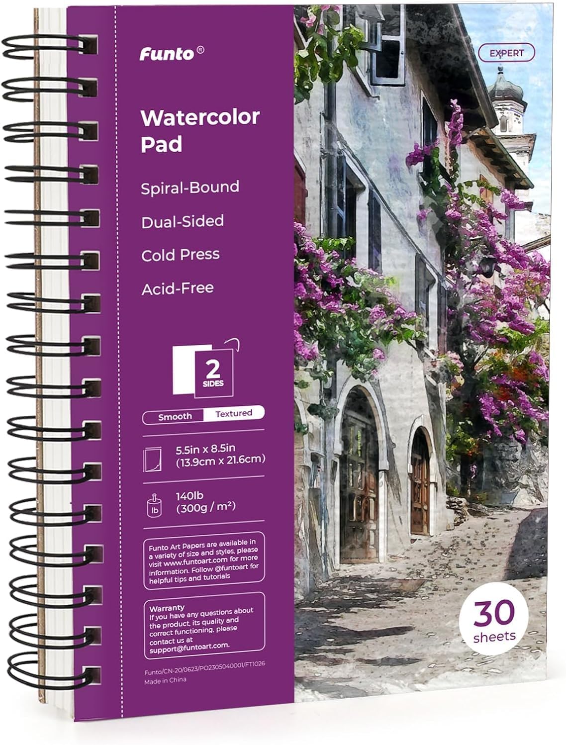 5.5"x8.5" Watercolor Pad Spiral Bound Cold Press Papers 3-Pack - Funto
