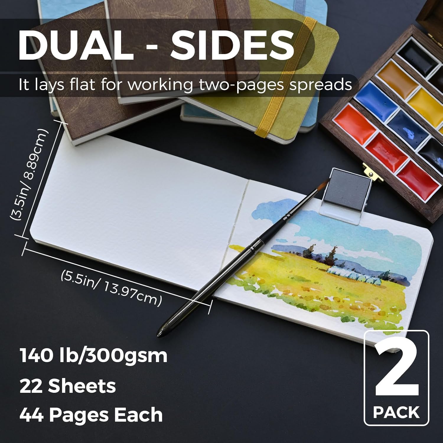 3.5"x5.5" Watercolor Journal PU Leather 100% Cotton Paper - Funto