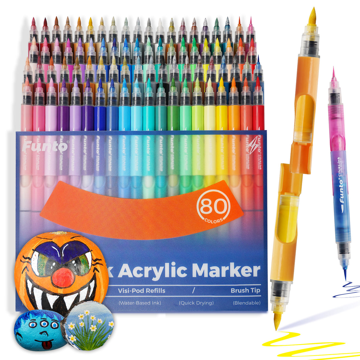 80 Colors ClickLink Acrylic Markers with 80 Ink Refills (64 Classic+12 Metallic+4 Glitter) (160 Pieces Total)  Shipping Date: Oct.10 2025