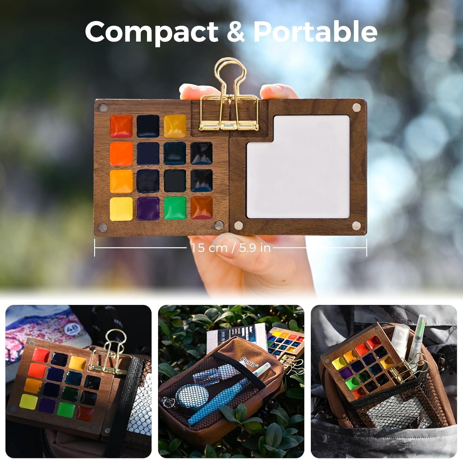 Walnut Wood 15-Color Mini Watercolor Paint Set