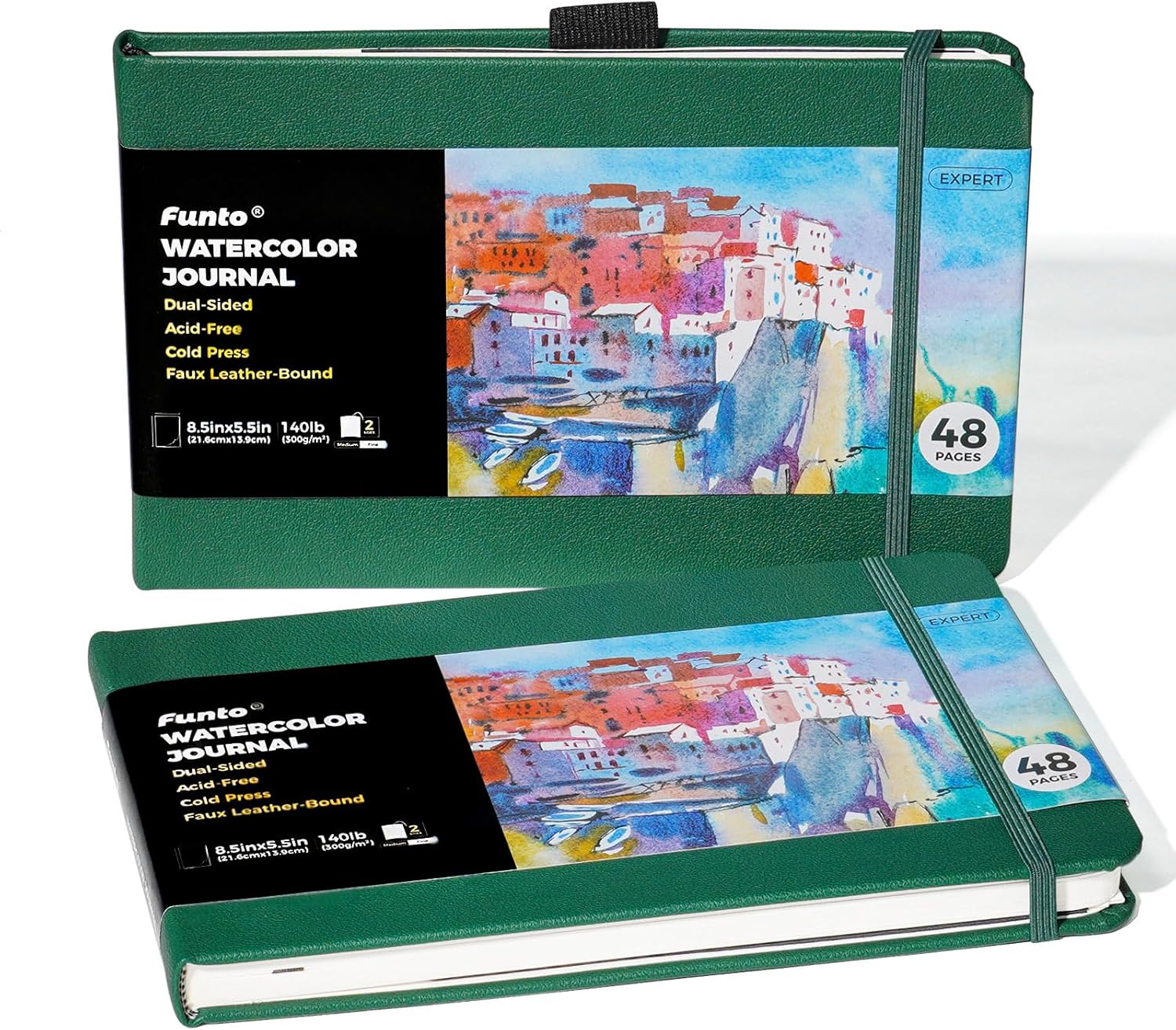 Watercolor Journal 8.5x5.5 Leather Cover 2 Pack 48 Pages Each