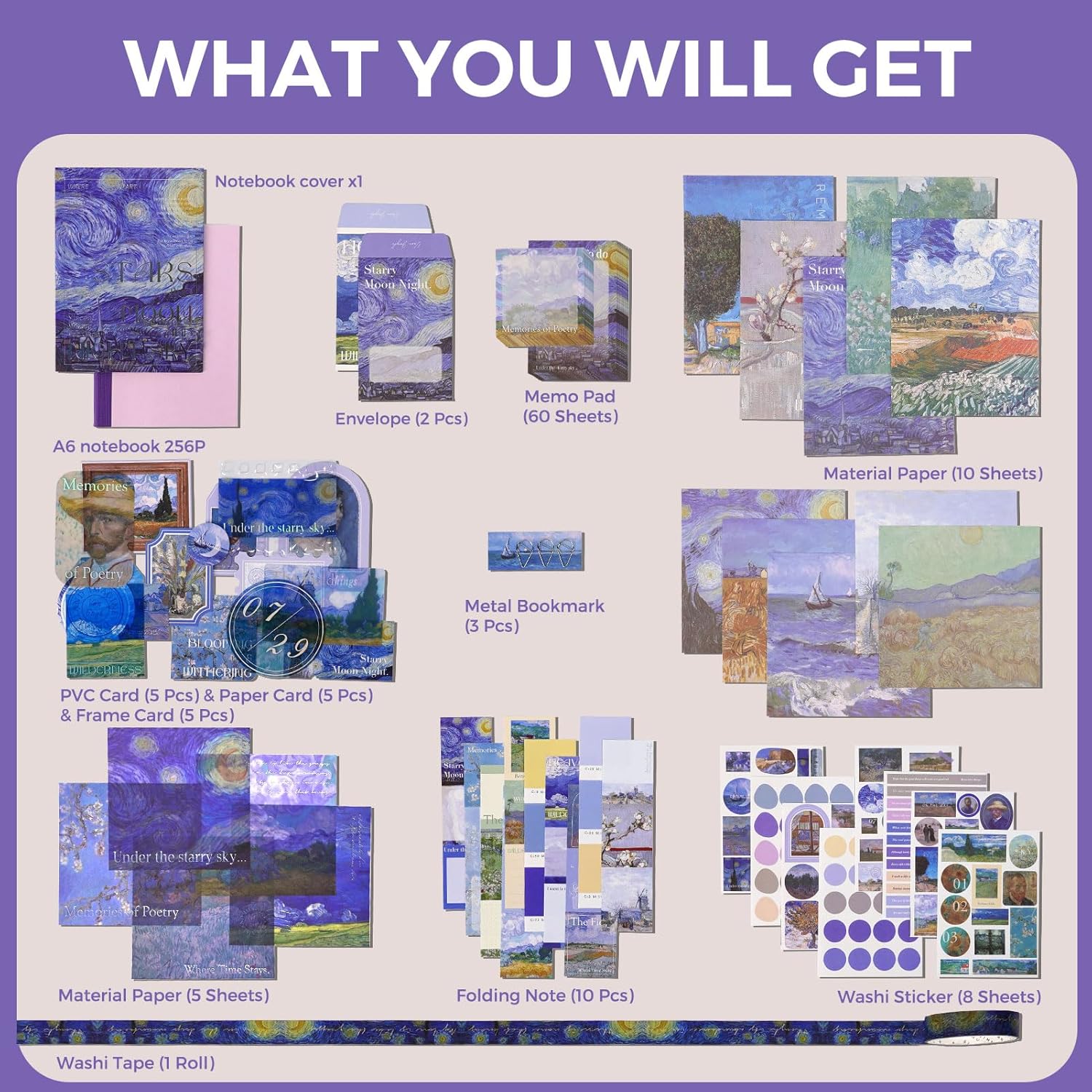 Scrapbooking Kit Oil Painting Series The Starry Night 116 PCS - Funto