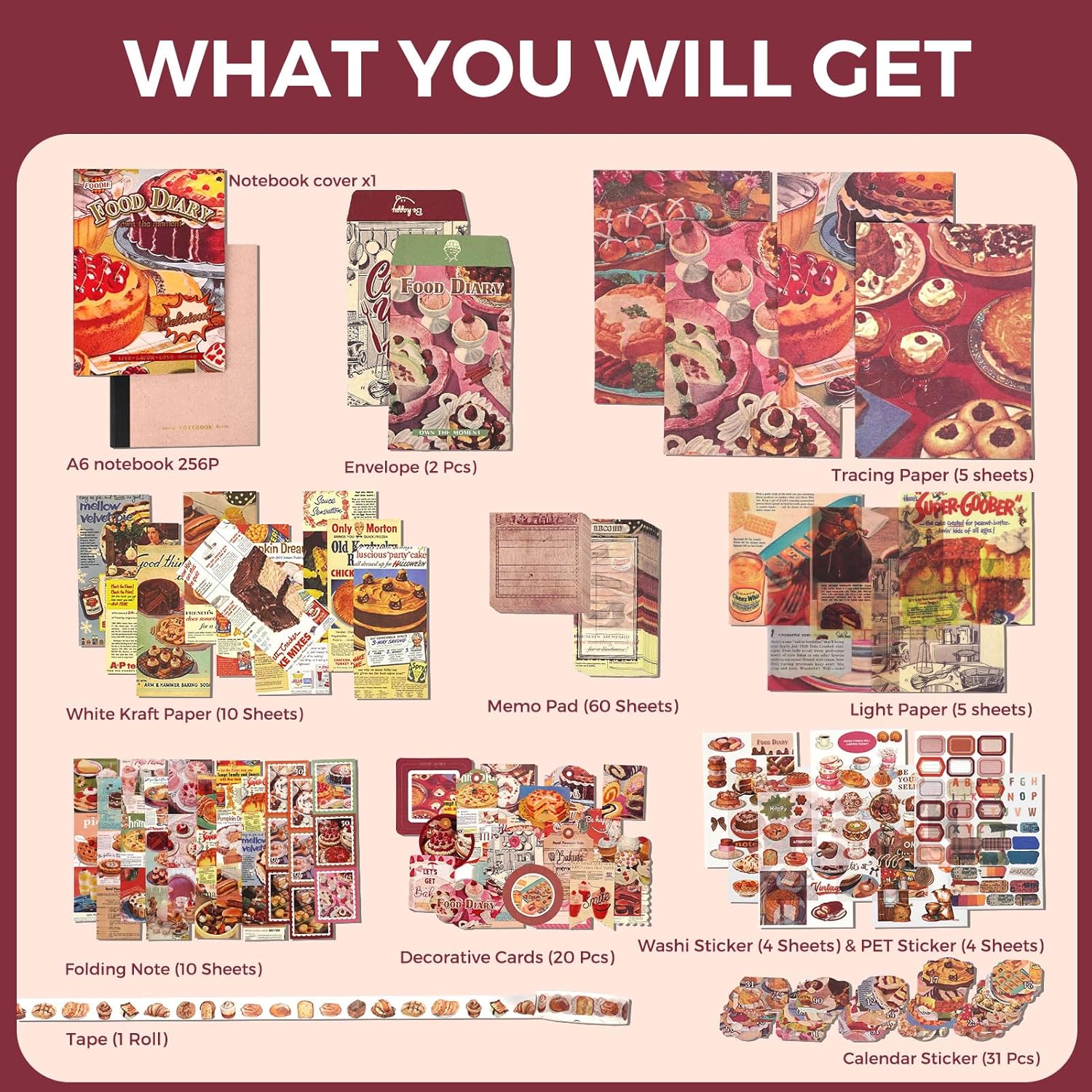 Scrapbooking Kit Food Series Food Diary 154PCS - Funto