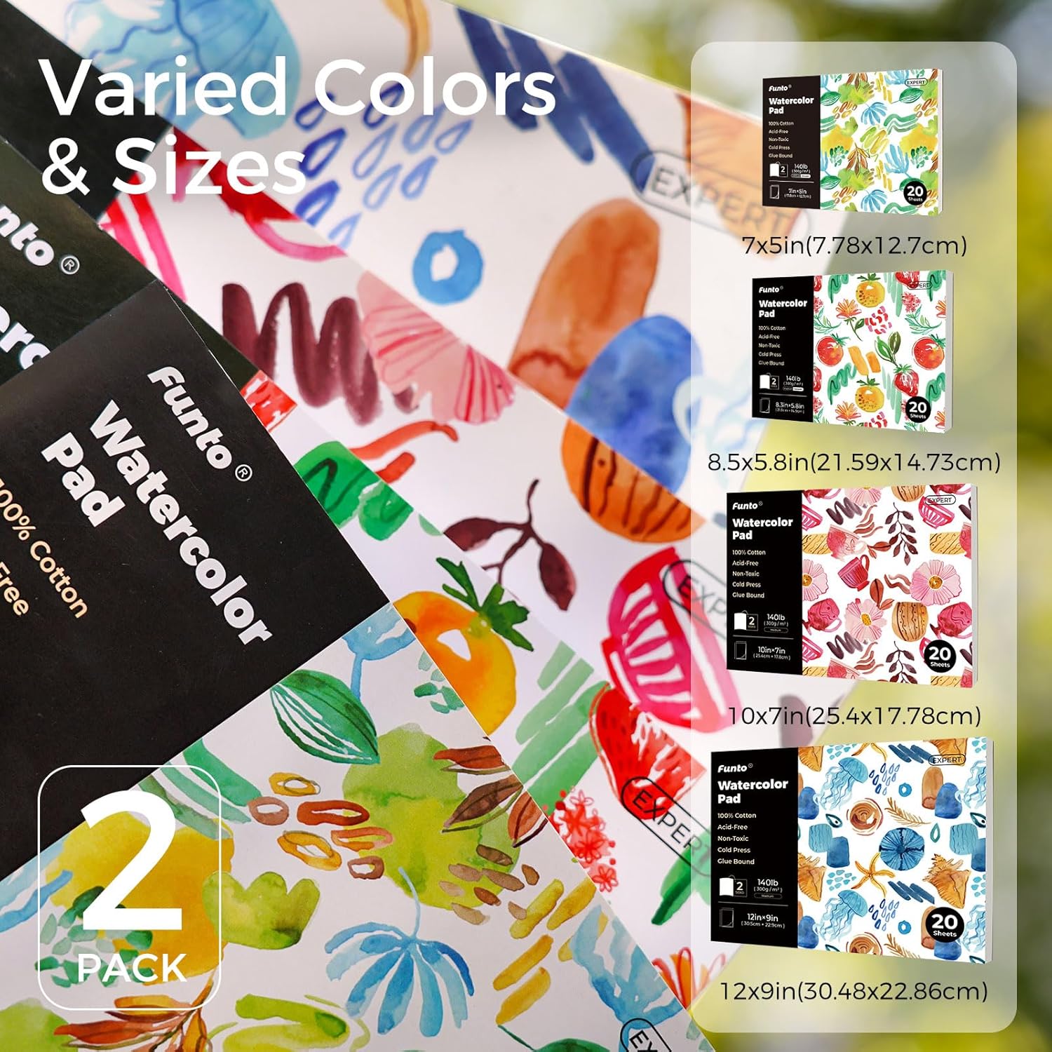 Various Sizes Watercolor Pad 100% Cotton 20 Sheets Each