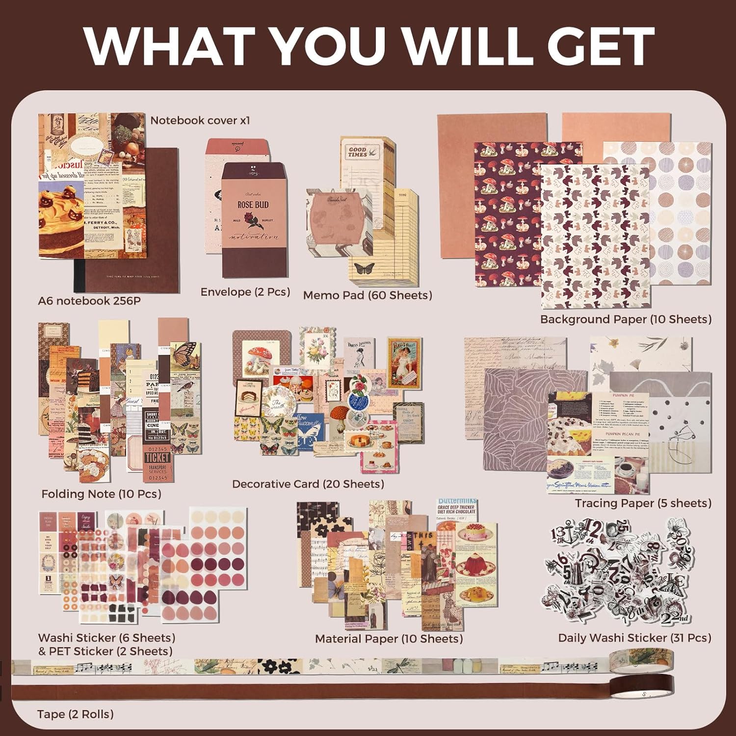 Scrapbooking Kit Warm Mail Series Cocoa Brownie 155 PCS