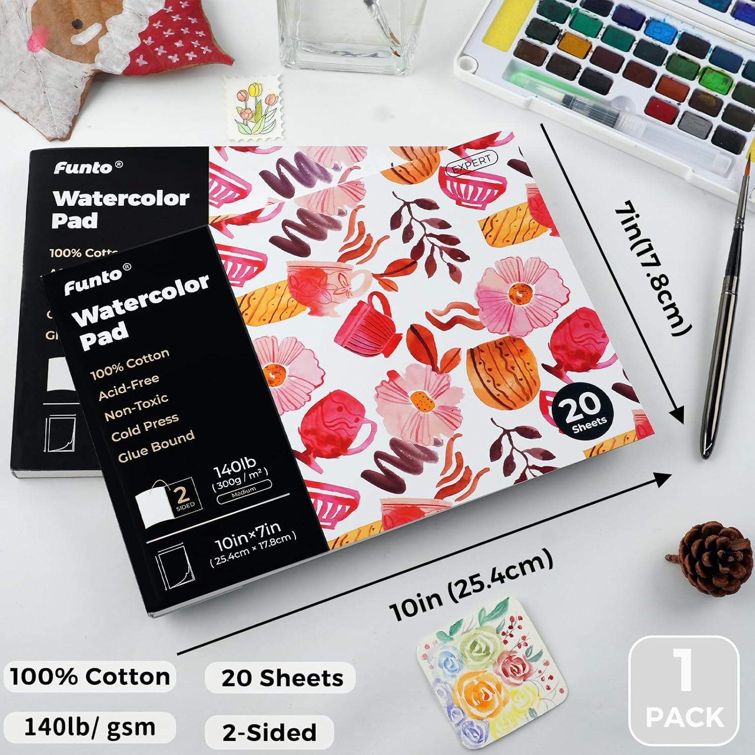 Watercolor Pad various sizes 100% cotton 20 sheets