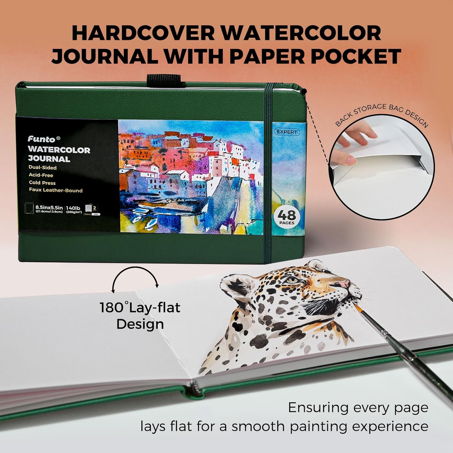 Watercolor Journal 8.5x5.5 Leather Cover 2 Pack 48 Pages Each