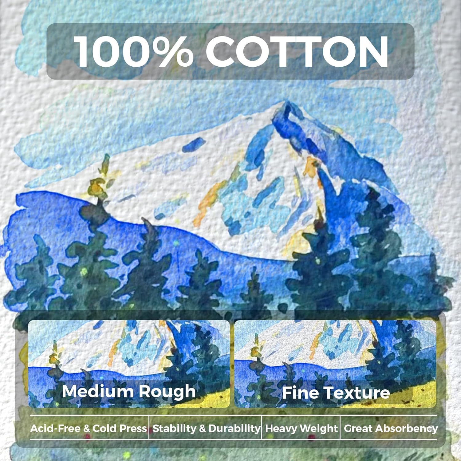 7.5"x5" Watercolor Journal PU Leather Hard Cover 100% Cotton Paper - Funto