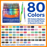 ClickLink 48-color dual-tip acrylic markers in organized storage case with free ink refills 
