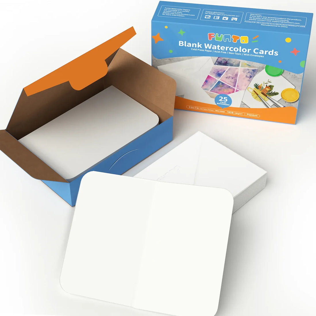 Funto blank watercolor cards 5x7 140lb 50 cards with envelopes 2-pack 