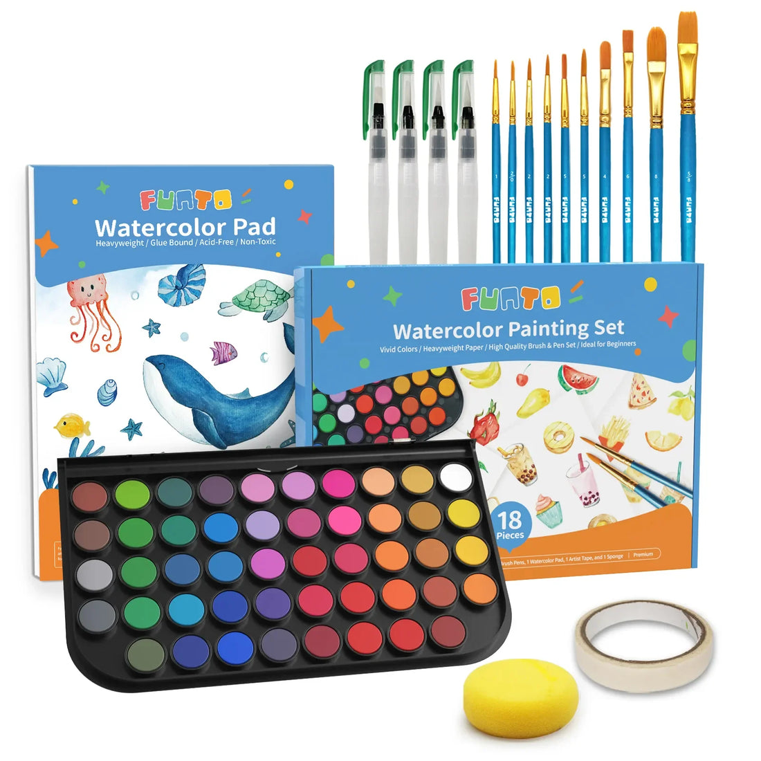 Funto beginner watercolor paint set 48 colors all-in-one kit with paper pad 