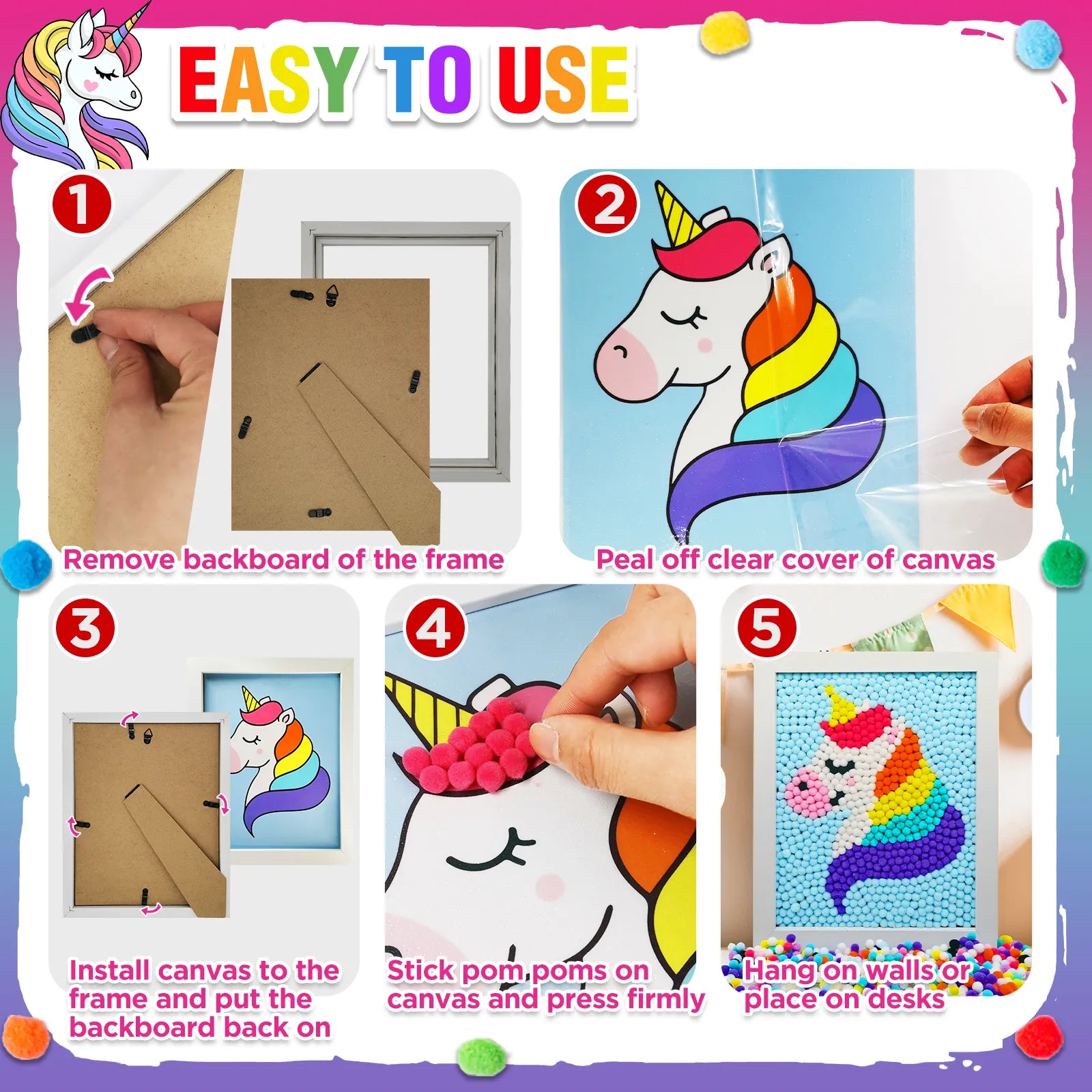 Unicorn  Pom Pom Painting Art Kit