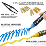 Funto dual tip acrylic pens 12 colors with replaceable chisel tips and tweezers 