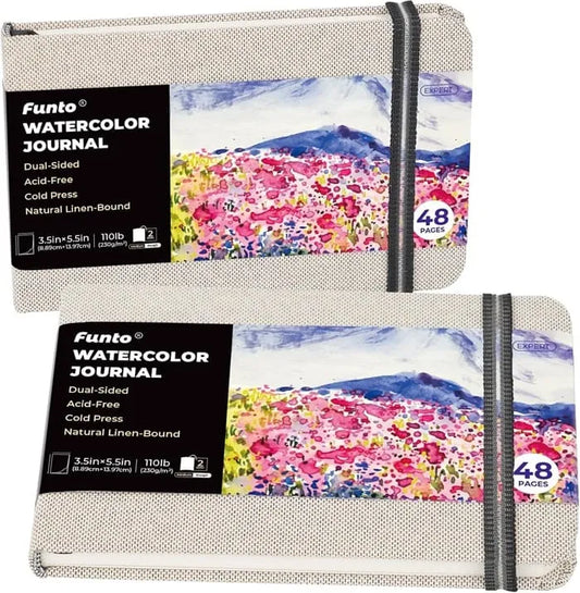Funto 3.5x5.5 watercolor journal linen hardcover 48 pages acid-free paper 
