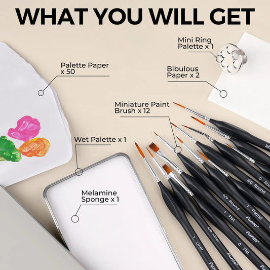 Detail Paint Brush Set with Wet Palette - Funto