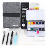 Funto travel watercolor set 12 colors portable kit with postcards and storage bag 